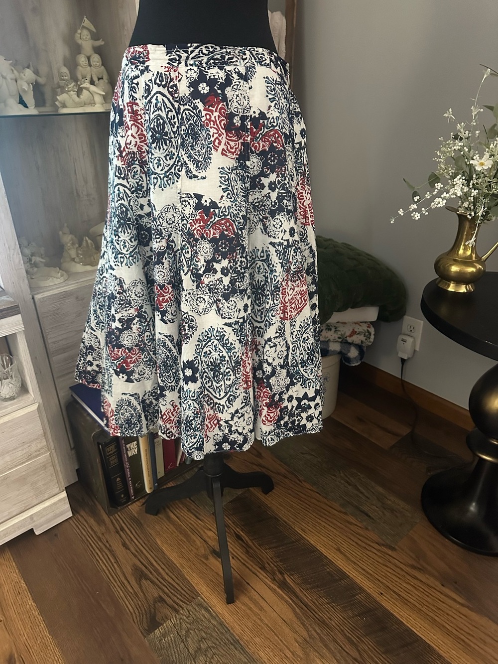 Chico's Navy, White & Red Printed Maxi Skirt